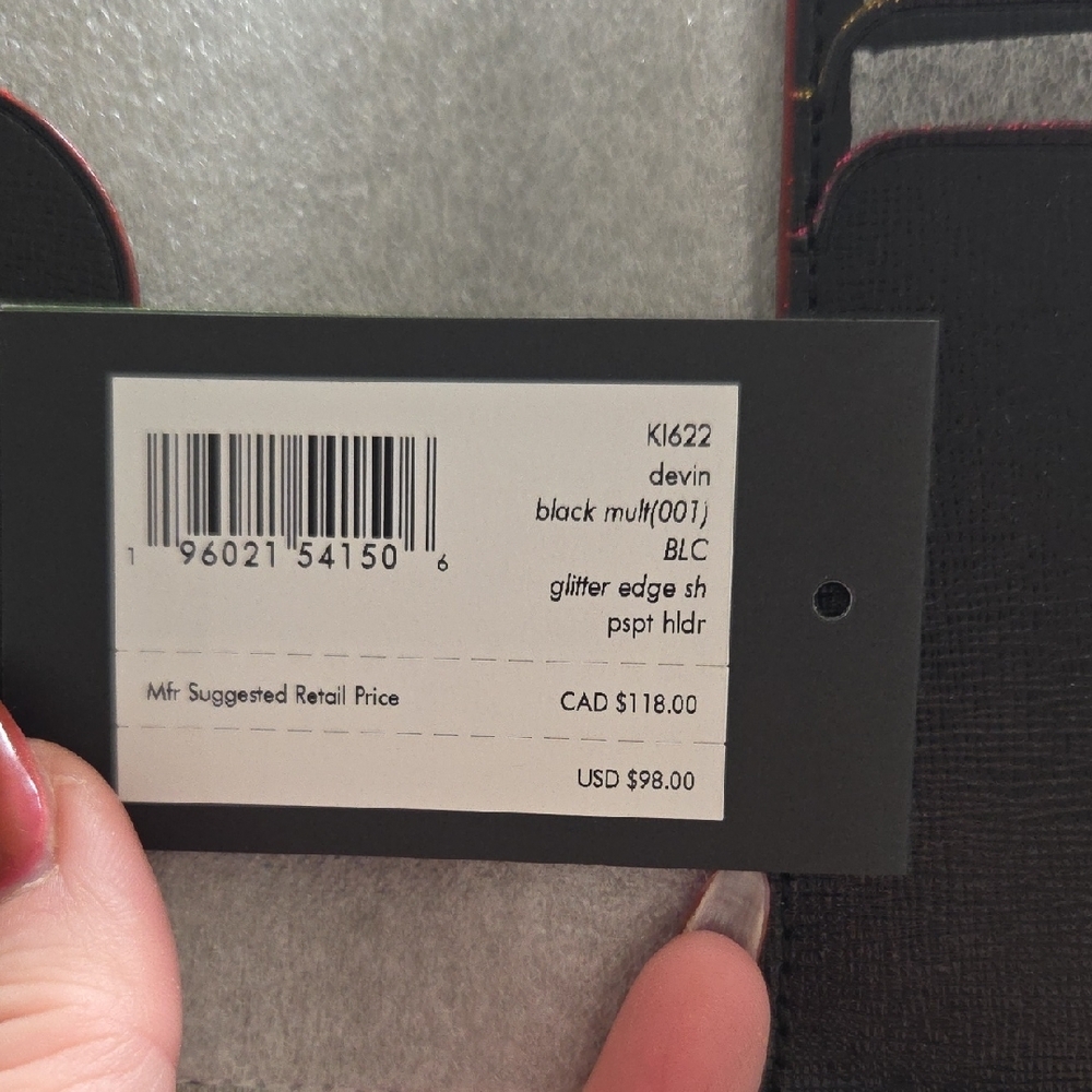 kate spade Black & Multi-color Glitter Leather Logo Passport Wallet - Picture 6 of 7